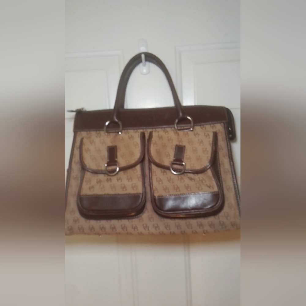 Vintage Dooney & Bourke EUC Signature Jacquard Mocha Double Pocket Handbag/Tote